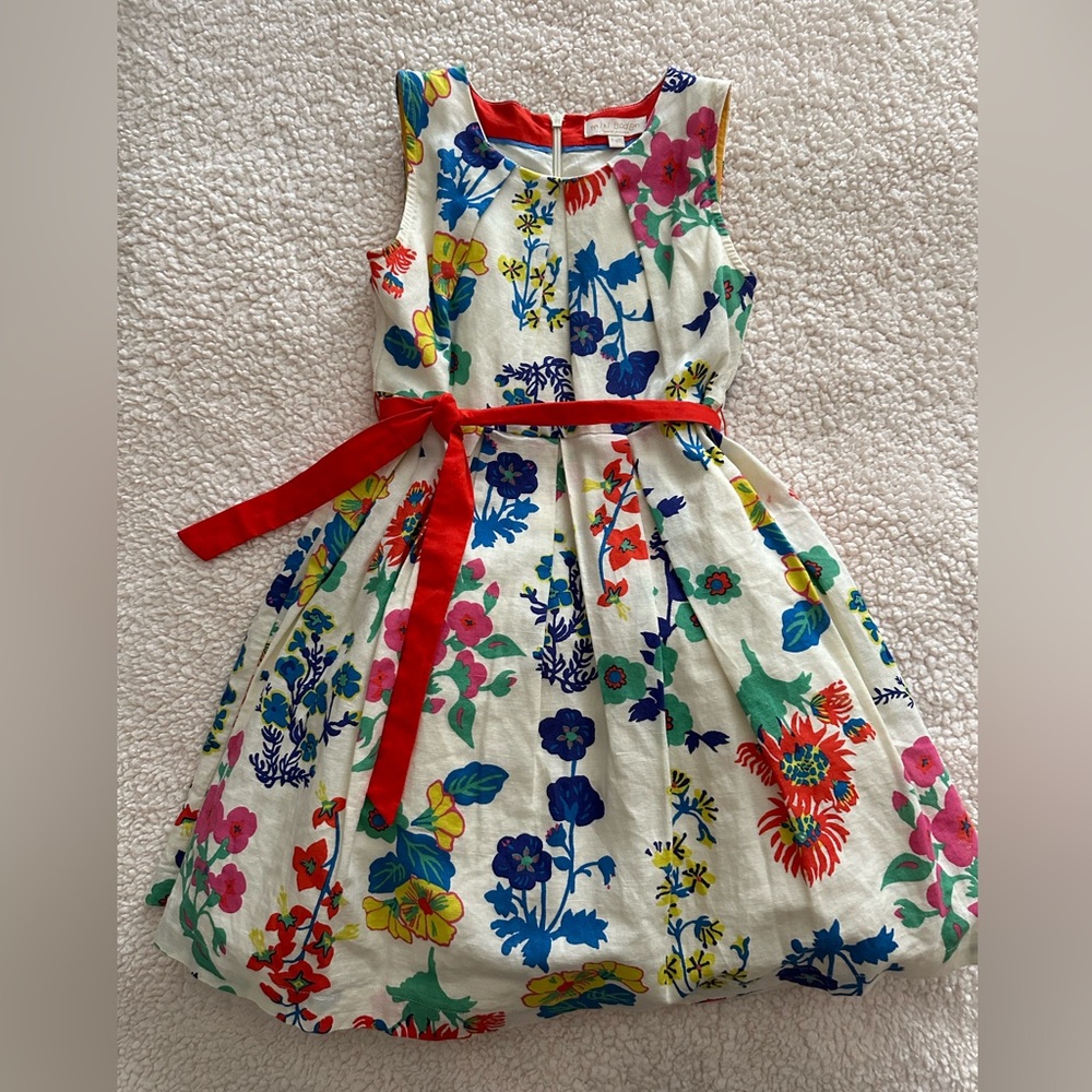 Mini Boden flower floral dress tie waist bow size 7 8 optional tulle underskirt